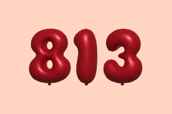 813 Zahlenballon Aus Realistischem Metallluftballon Rendering Red Helium Luftballons Zum — Stockvektor