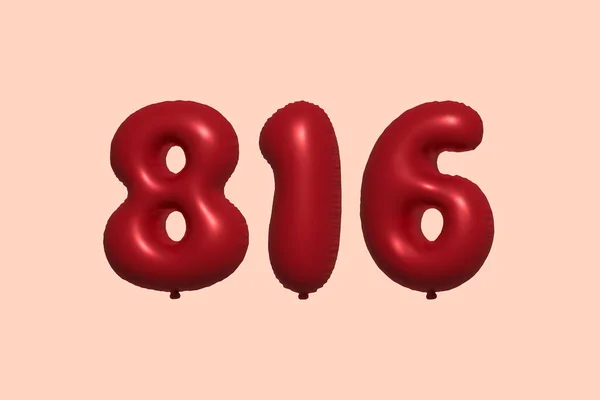 816 Number Balloon Made Realistic Metallic Air Balloon Rendering Red — Stock Vector