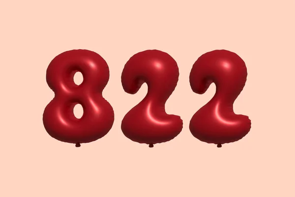 822 Zahlenballon Aus Realistischem Metallluftballon Rendering Red Helium Luftballons Zum — Stockvektor