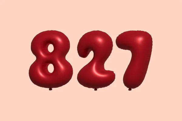 827 Číslo Balón Realistického Kovového Vzduchového Balónu Rendering Červené Helium — Stockový vektor