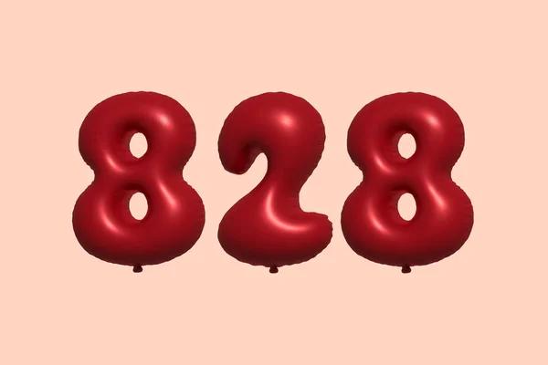 828 Nummerballong Tillverkad Realistisk Metallisk Luftballong Rendering Red Helium Ballonger — Stock vektor