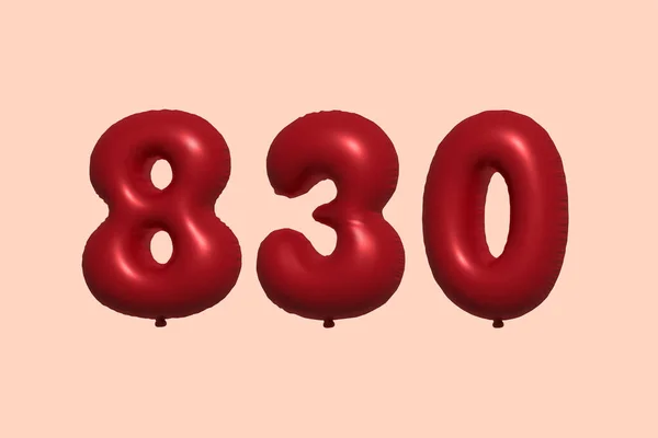 830 Číslo Balón Realistického Kovového Vzduchového Balónu Rendering Červené Helium — Stockový vektor