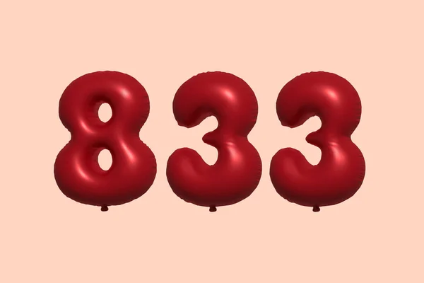 Balon Numer 833 Wykonany Realistycznego Metalicznego Balonu Renderingu Powietrza Czerwony — Wektor stockowy