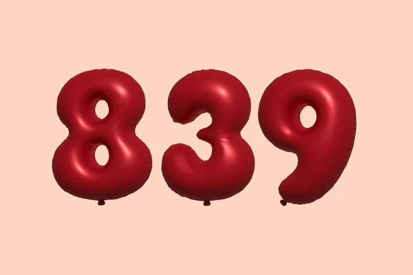 839 Zahlenballon Aus Realistischem Metallluftballon Rendering Red Helium Luftballons Zum — Stockvektor