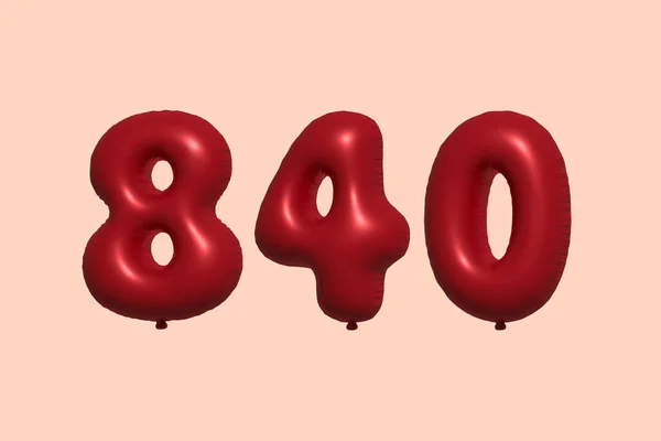 840 Balão Número Feito Balão Metálico Realista Renderização Balões Hélio —  Vetores de Stock
