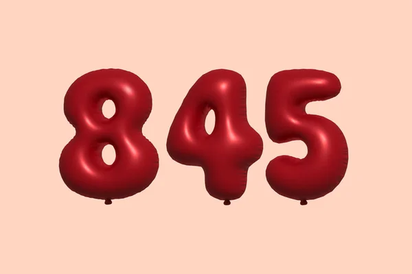 845 Nummerballong Tillverkad Realistisk Metallisk Luftballong Rendering Red Helium Ballonger — Stock vektor