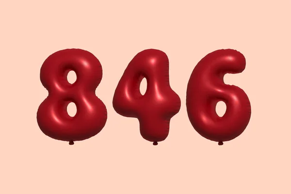 Balon Numer 846 Wykonany Realistycznego Metalicznego Balonu Renderingu Powietrza Czerwony — Wektor stockowy