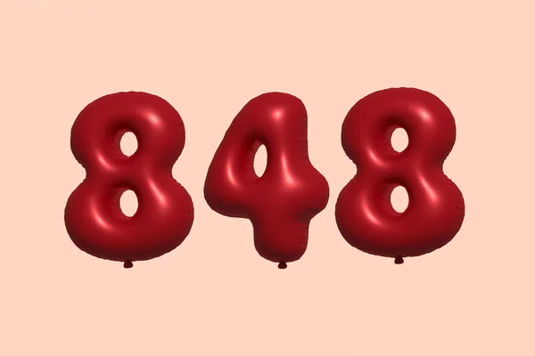 848 Nummerballong Tillverkad Realistisk Metallisk Luftballong Rendering Red Helium Ballonger — Stock vektor