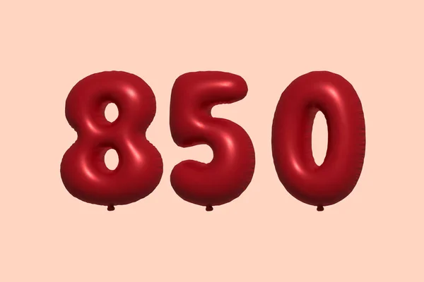 850 Nummerballong Tillverkad Realistisk Metallisk Luftballong Rendering Red Helium Ballonger — Stock vektor