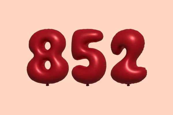 852 Number Balloon Made Realistic Metallic Air Balloon Rendering Red — Stock Vector