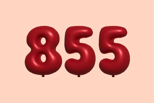 855 Aantal Ballon Gemaakt Van Realistische Metalen Luchtballon Rendering Rode — Stockvector