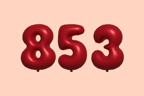 853 Nummerballong Tillverkad Realistisk Metallisk Luftballong Rendering Red Helium Ballonger — Stock vektor