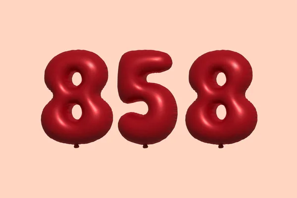 858 Nummerballong Tillverkad Realistisk Metallisk Luftballong Rendering Red Helium Ballonger — Stock vektor