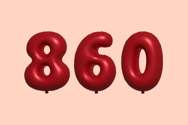 860 Nummerballong Tillverkad Realistisk Metallisk Luftballong Rendering Red Helium Ballonger — Stock vektor