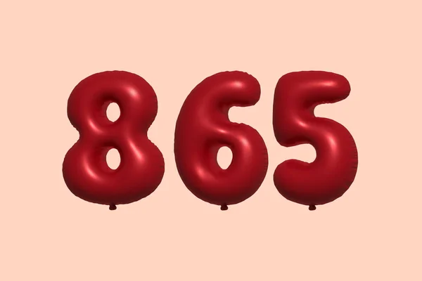 865 Number Balloon Made Realistic Metallic Air Balloon Rendering Red — Stock Vector