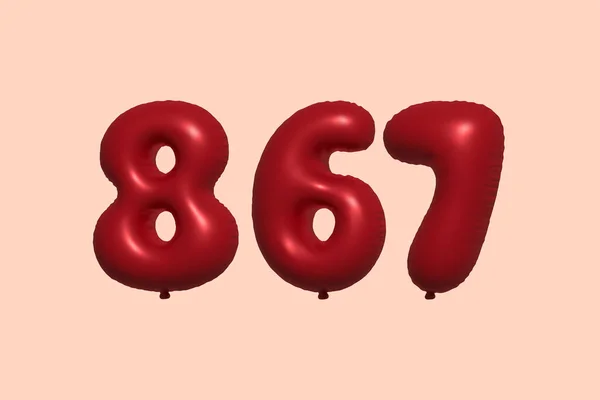 867 Aantal Ballon Gemaakt Van Realistische Metalen Luchtballon Rendering Rode — Stockvector