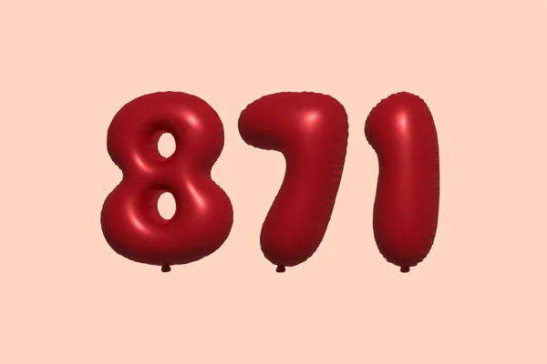 871 Number Balloon Made Realistic Metallic Air Balloon Rendering Red — Stock Vector