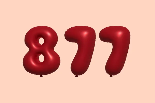 877 Number Balloon Made Realistic Metallic Air Balloon Rendering Red — Stock Vector