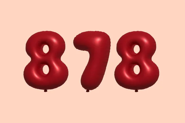 878 Zahlenballon Aus Realistischem Metallluftballon Rendering Red Helium Luftballons Zum — Stockvektor