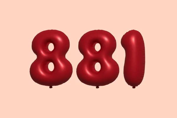 881 Number Balloon Made Realistic Metallic Air Balloon Rendering Red — Stock Vector