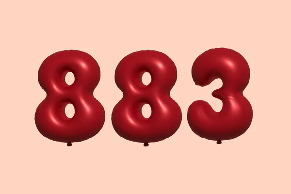 883 Number Balloon Made Realistic Metallic Air Balloon Rendering Red — Stock Vector