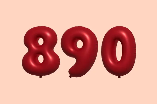 890 Aantal Ballon Gemaakt Van Realistische Metalen Luchtballon Rendering Rode — Stockvector