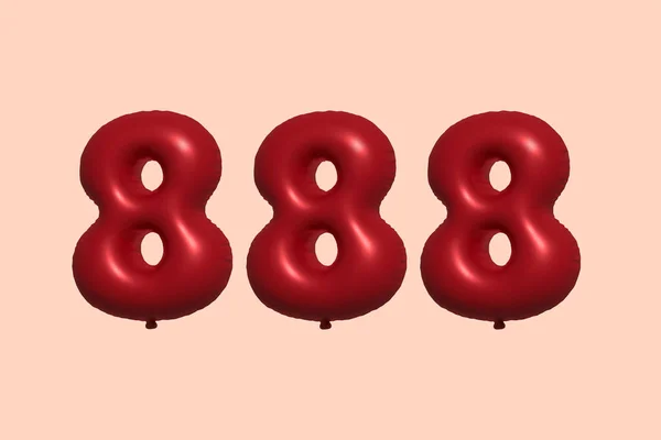 888 Number Balloon Made Realistic Metallic Air Balloon Rendering Red — Stock Vector
