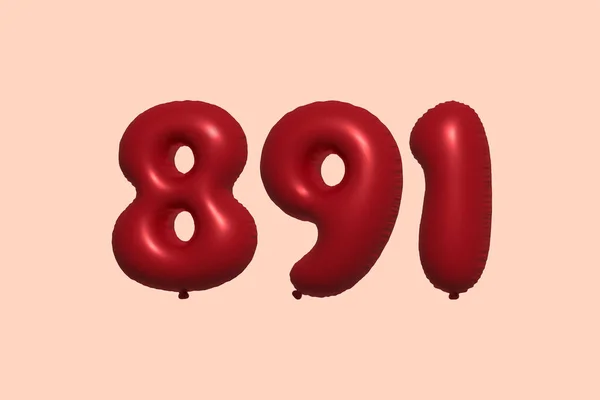 891 Nummerballong Tillverkad Realistisk Metallisk Luftballong Rendering Red Helium Ballonger — Stock vektor