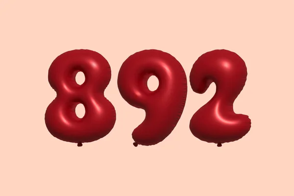 892 Balão Número Feito Balão Metálico Realista Renderização Balões Hélio — Vetor de Stock
