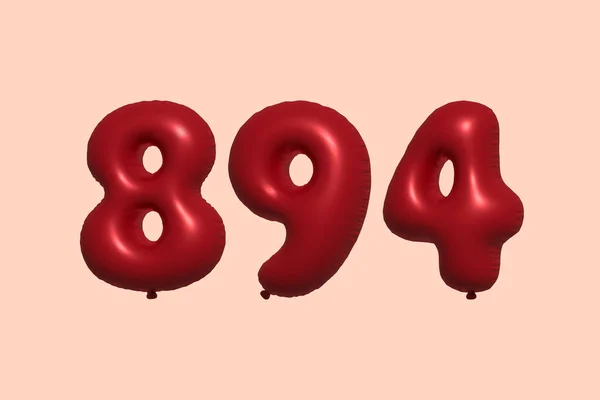 894 Zahlenballon Aus Realistischem Metallluftballon Rendering Red Helium Luftballons Zum — Stockvektor
