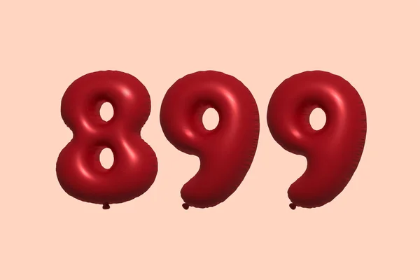 899 Balão Número Feito Balão Metálico Realista Renderização Balões Hélio — Vetor de Stock