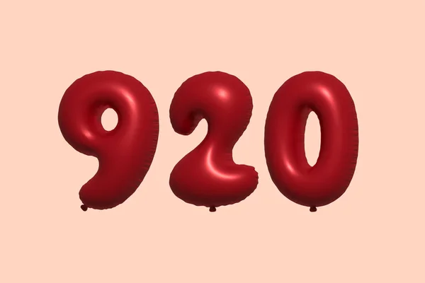 920 Číslo Balón Realistického Kovového Vzduchového Balónu Rendering Červené Helium — Stockový vektor