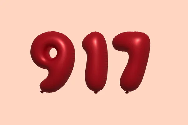 Ballon Numérotation 917 Ballon Air Métallique Réaliste Rendu Red Ballons — Image vectorielle