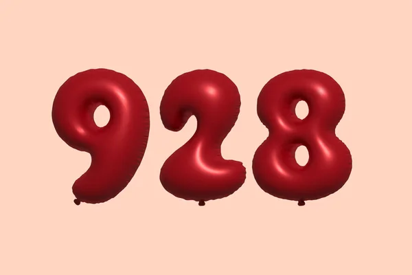 928 Nummerballong Tillverkad Realistisk Metallisk Luftballong Rendering Red Helium Ballonger — Stock vektor