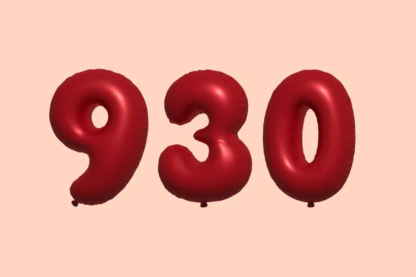 930 Nummerballong Tillverkad Realistisk Metallisk Luftballong Rendering Red Helium Ballonger — Stock vektor