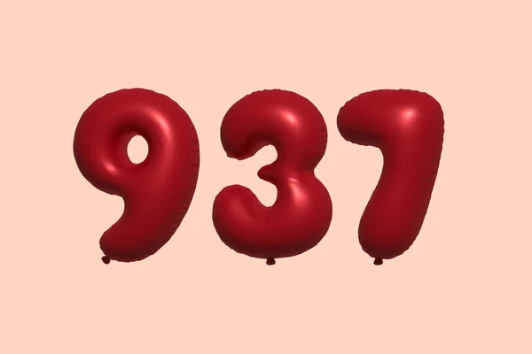 937 Aantal Ballon Gemaakt Van Realistische Metalen Luchtballon Rendering Rode — Stockvector