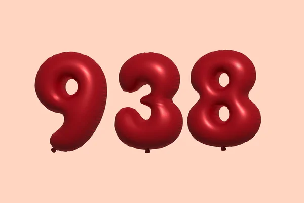 938 Globo Número Hecho Globo Aire Metálico Realista Representación Globos — Archivo Imágenes Vectoriales