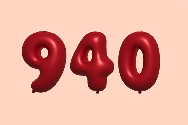 940 Balão Número Feito Balão Metálico Realista Renderização Balões Hélio —  Vetores de Stock