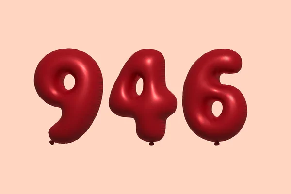 946 Nummerballong Tillverkad Realistisk Metallisk Luftballong Rendering Red Helium Ballonger — Stock vektor