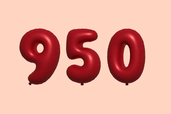 950 Nummerballong Tillverkad Realistisk Metallisk Luftballong Rendering Red Helium Ballonger — Stock vektor