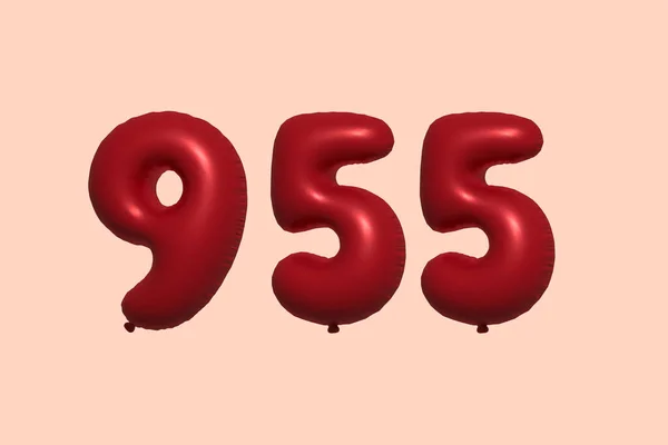955 Nummerballong Tillverkad Realistisk Metallisk Luftballong Rendering Red Helium Ballonger — Stock vektor