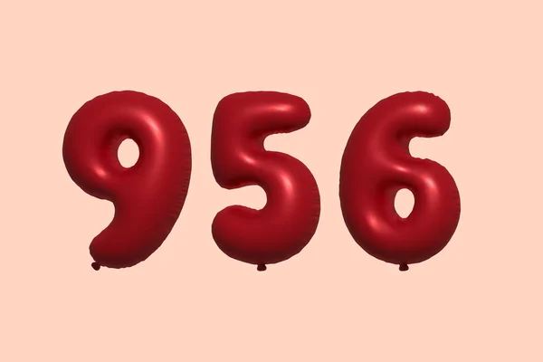 956 Nummerballong Tillverkad Realistisk Metallisk Luftballong Rendering Red Helium Ballonger — Stock vektor