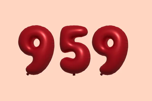 Balon Numer 959 Wykonany Realistycznego Metalicznego Balonu Renderingu Powietrza Czerwony — Wektor stockowy