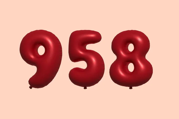 958 Nummerballong Tillverkad Realistisk Metallisk Luftballong Rendering Red Helium Ballonger — Stock vektor