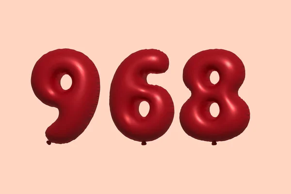 968 Číslo Balón Realistického Kovového Vzduchového Balónu Rendering Červené Helium — Stockový vektor