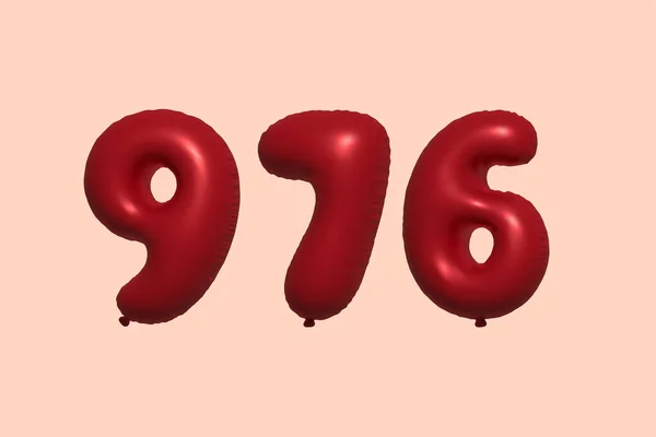 976 Nummerballong Tillverkad Realistisk Metallisk Luftballong Rendering Red Helium Ballonger — Stock vektor