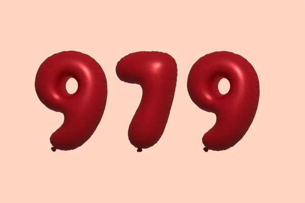 979 Číslo Balón Realistického Kovového Vzduchového Balónu Rendering Červené Helium — Stockový vektor