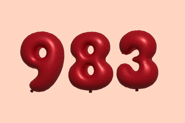 983 Balão Número Feito Balão Metálico Realista Renderização Balões Hélio — Vetor de Stock