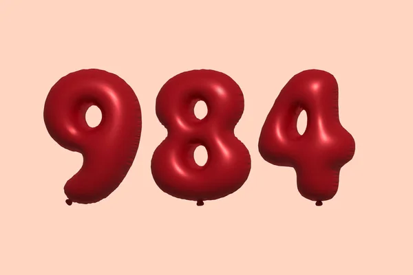 984 Balão Número Feito Balão Metálico Realista Renderização Balões Hélio — Vetor de Stock