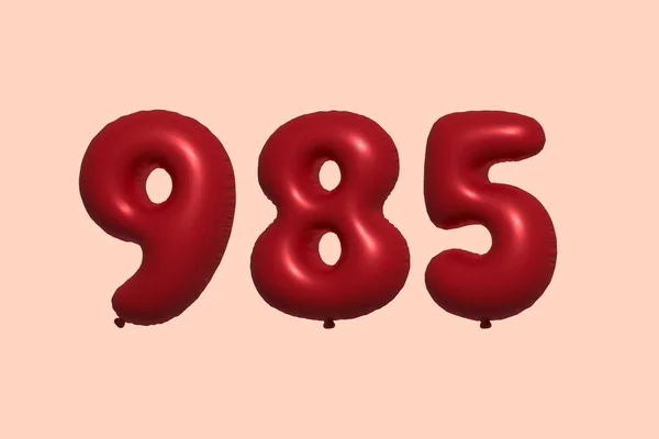 現実的な金属空気バルーン3Dレンダリングで作られた985 3D番号バルーン 販売の装飾パーティーの誕生日 お祝いの記念日 結婚式の休日のための3Dレッドヘリウム風船 ベクターイラスト — ストックベクタ